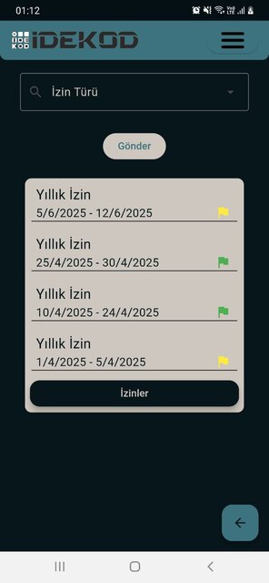 Mobil uygulama ekranları
